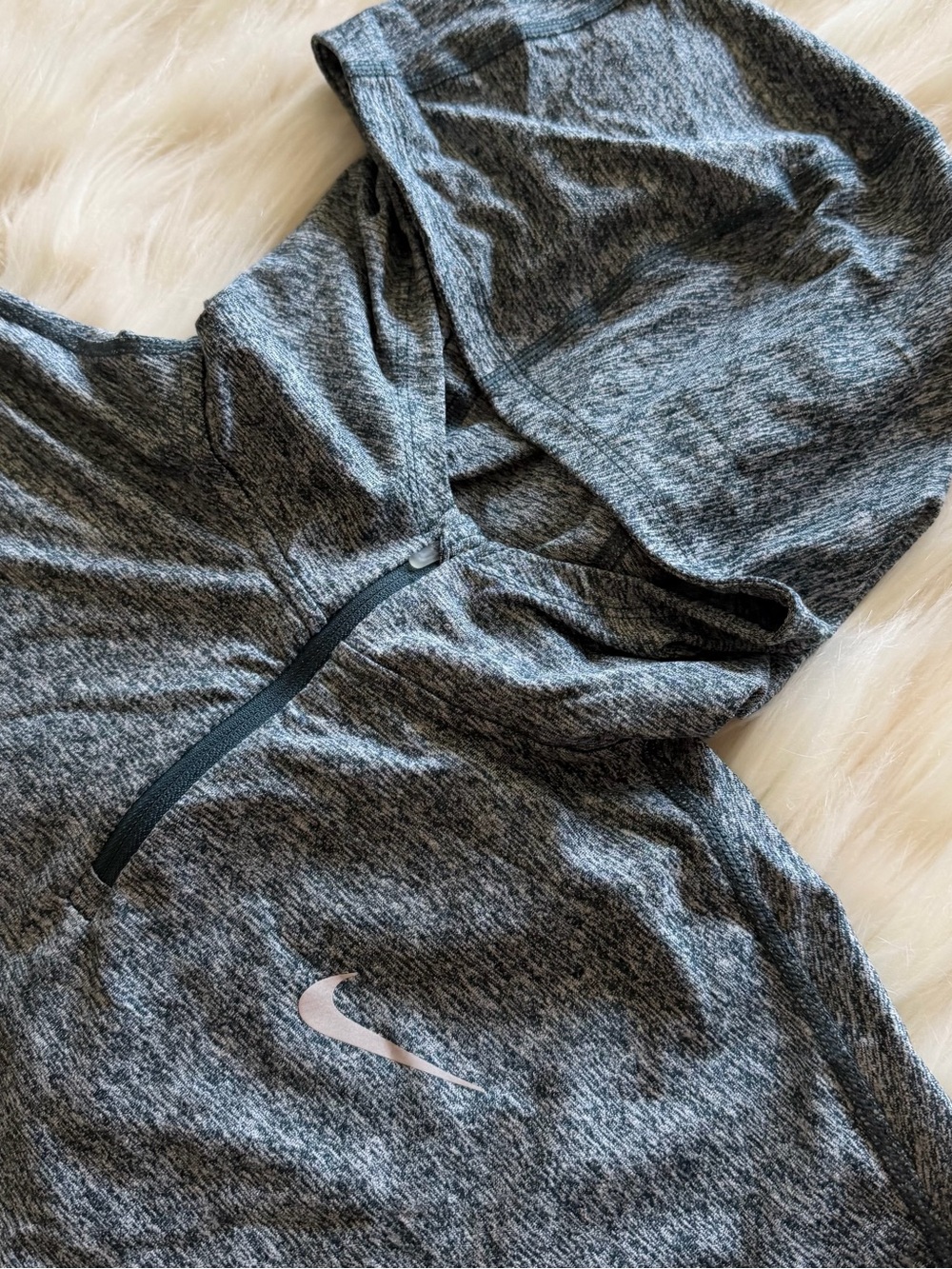 Nike Women's Heather Gray Half-Zip Crop Hooded Pullover with Swoosh